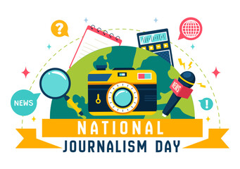 National Journalism Day Vector Illustration Recognizing and Appreciating the Tireless Efforts of Journalists, Featuring Tools and Equipment Design