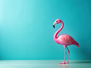 Minimal Summer Aesthetic with Pink Flamingo on Bright Blue Background for Trendy Landscape Photography