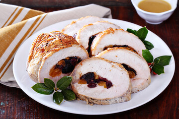 Roasted pork loin stuffed with dried fruits
