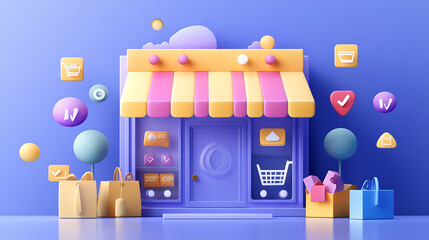 Colorful Illustrated Online Store with Shopping Icons