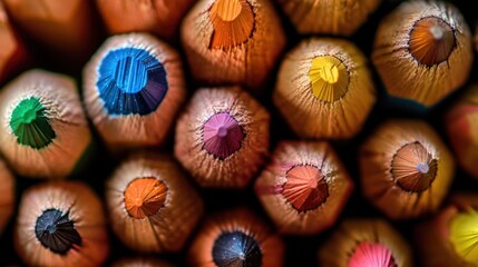 Fototapeta premium Close-Up of Colorful Wooden Pencils in Arrangement