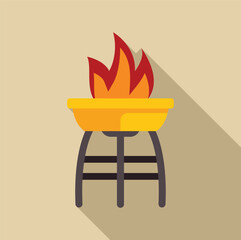 Simple vector illustration of a burning barbecue grill with flames, perfect for representing outdoor cooking and summer meals