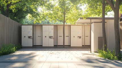 Modern Public Restrooms with Tree Shade in a Park Setting