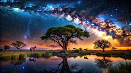 Night Photography of Botswana's Scenic Landscapes with Edge Background and Graphic Labels for Stunning Visual Appeal