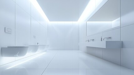 Fototapeta premium Minimalist White Bathroom with Modern Fixtures
