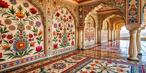 Obraz premium Seamless Traditional Indian Floral Textile Pattern for Architectural Photography