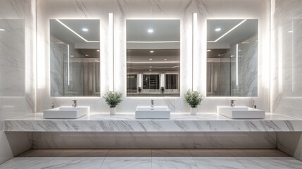 Fototapeta premium Modern Bathroom with Three Sinks and Marble Walls