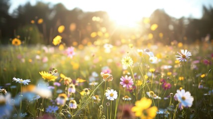 Obraz premium Bright Floral Field with Sunlight Glimmers