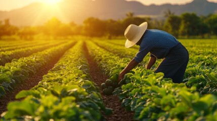 Fototapeta premium Lush Green Fields of Sustainable Vegetable Farming