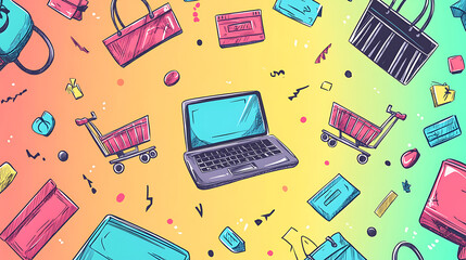 Colorful Cyber Monday Shopping Illustration