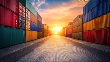Fototapeta premium Sunset Over Cargo Containers