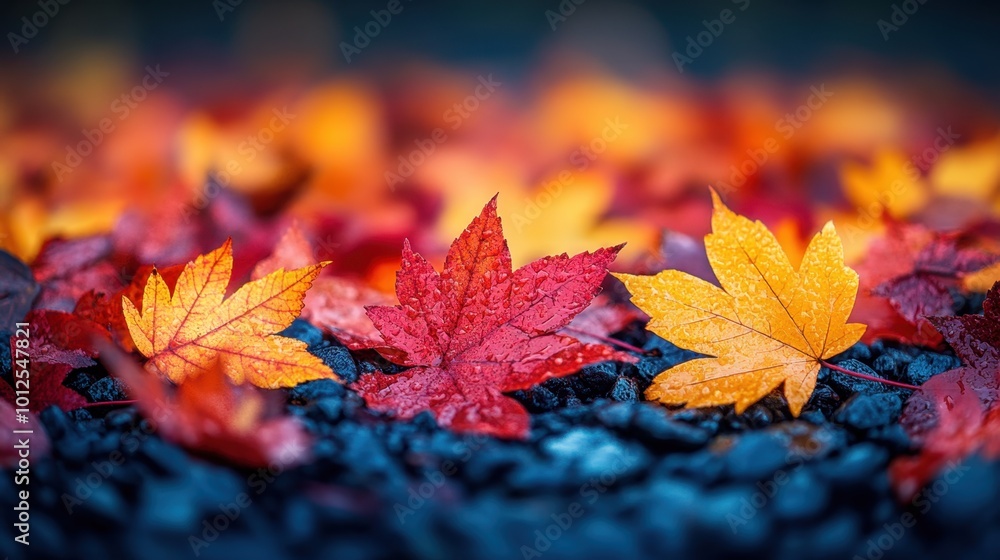 Canvas Prints a scene of different colored autumn leaves scattered randomly on the ground, with no clear arrangeme