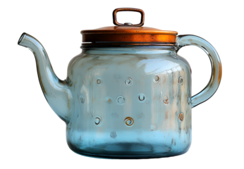 a glass teapot with a handle

