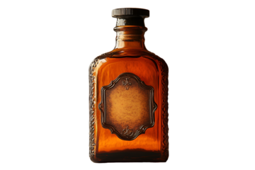 a brown bottle with a label


