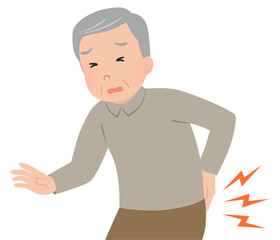 腰痛・ぎっくり腰の上半身シニア男性_ベクターイラスト