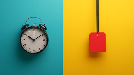 Modern Clock and Colorful Tag Composition