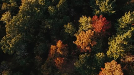 Vibrant Aerial View of Forest Canopy in Autumn Colors