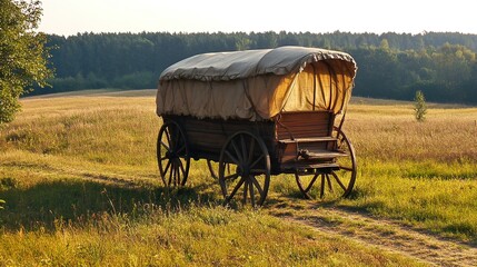 Obraz premium Vintage Wagon in a Field - A Glimpse into the Past