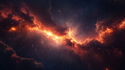Fototapeta premium A breathtaking panorama of a galaxy with glowing nebula clouds and bright star clusters, set against the deep, dark backdrop of space.