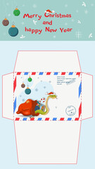 A postal envelope for Santa Claus a symbol of the new year a snake crawls out of a bag of gifts