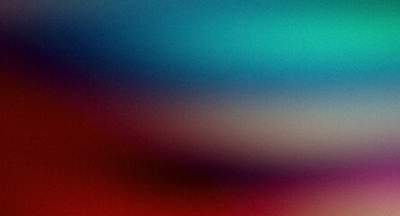 Vibrant blue green orange red color grainy gradient backdrop design. Abstract retro multicolored noisy gradient with light leaks, rough grungy, web banner, poster, header
