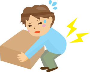大きな荷物を持ち上げようとして腰を痛める男性のイラスト