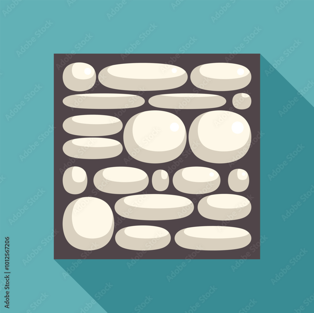 Poster illustration featuring a set of white oval shapes of different sizes, arranged in a square pattern o