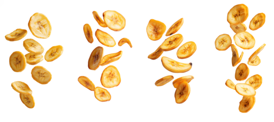 Collection of Crispy Banana Chips - Healthy Snack for All Ages on white and transparent background. PNG