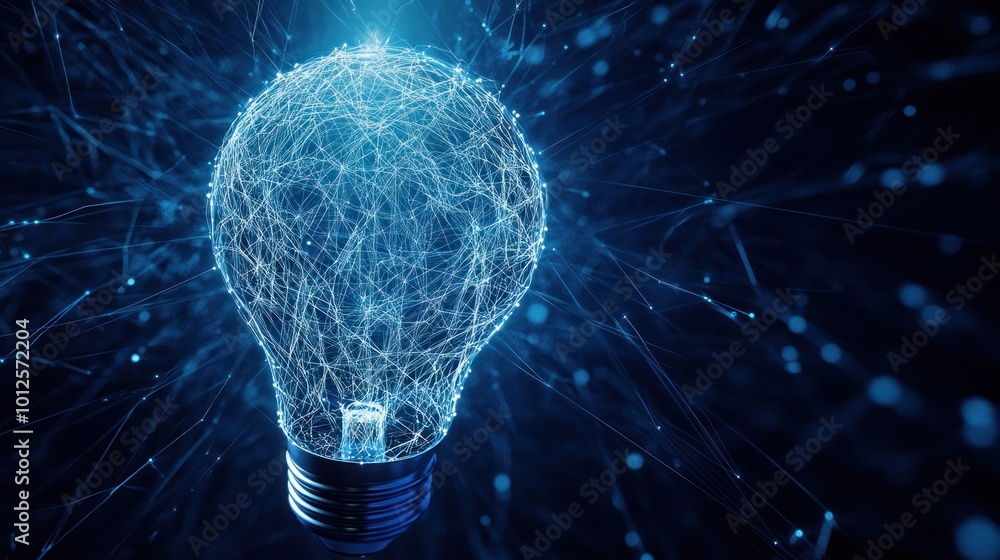 Poster abstract lightbulb with blue network structure