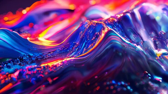 Colorful abstract fluid art pattern with vibrant blue and red waves interspersed with bubbles.