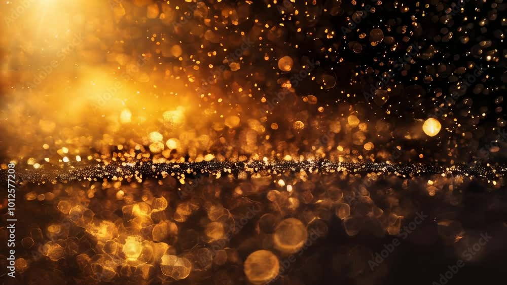 Poster golden bokeh lights on a dark background, creating a festive and magical visual effect.