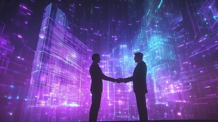 Digital Handshake: Business Partners in a Futuristic City