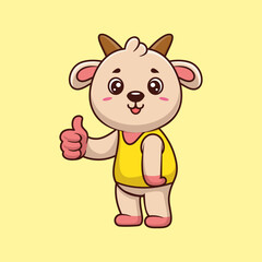 Cute Goat Thumbs Up With Cartoon Icon Illustration