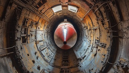 Unveiling the Titan: Missile Silo Door Opening to Reveal Looming Weapon in Stark Metallic Surroundings