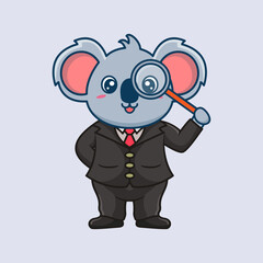 Cute Koala Detective Kawaii Cartoon Vector Icon Illustration