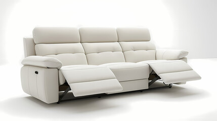 An isolated leather sofa with cushions on a white background, suitable for comfortable seating in a modern home