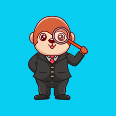 Cute Monkey Detective Kawaii Cartoon Vector Icon Illustration