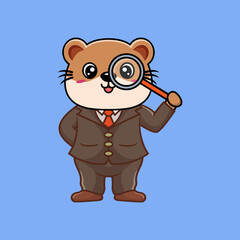 Cute Otter Detective Kawaii Cartoon Vector Icon Illustration