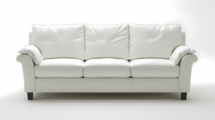 An isolated leather sofa with cushions on a white background, suitable for comfortable seating in a modern home