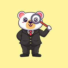 Cute Polar Bear Detective Kawaii Cartoon Vector Icon Illustration
