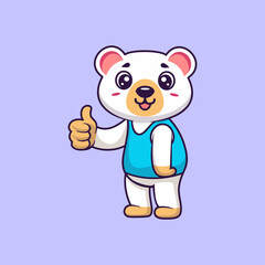 Cute Polar Bear Thumbs Up With Cartoon Icon Illustration