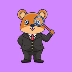 Cute Teddy Bear Detective Kawaii Cartoon Vector Icon Illustration