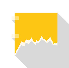 Blank yellow sheet of paper for notes is attached with adhesive tape on a gray background