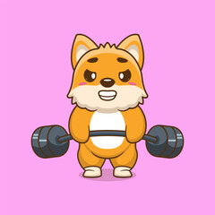 Dog animal lift barbell icon illustration cartoon