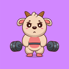 Goat animal lift barbell icon illustration cartoon
