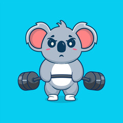 Koala animal lift barbell icon illustration cartoon