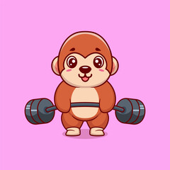 Monkey animal lift barbell icon illustration cartoon