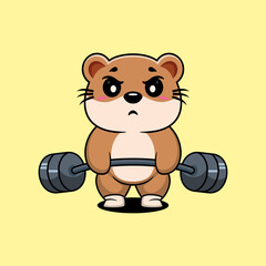 Otter animal lift barbell icon illustration cartoon