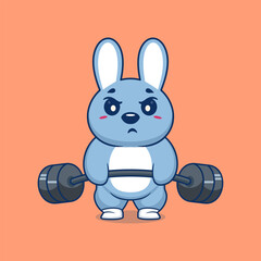 Rabbit animal lift barbell icon illustration cartoon