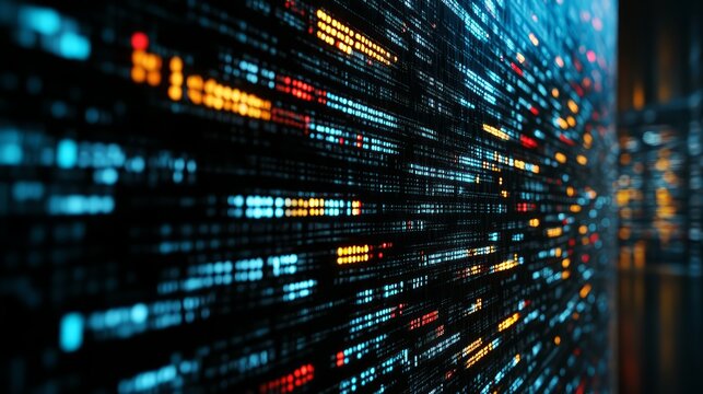 Technology background with depth of field. Codes, digital encrytion and code, cyberspace, and dimesional datum